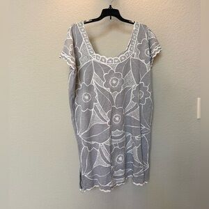 Gray and White Floral Lace Dress